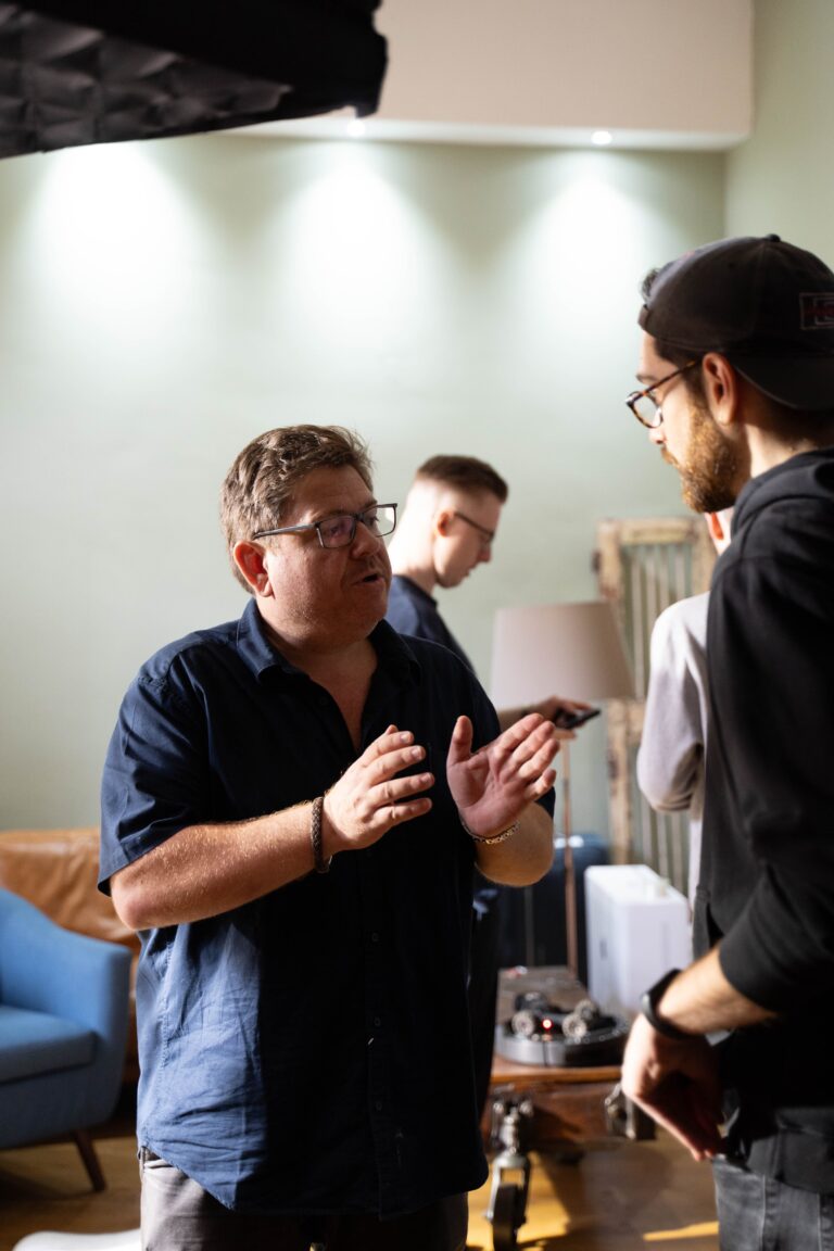 Producer Lee Mancini with DOP Philippe Theury on the set of WiRED